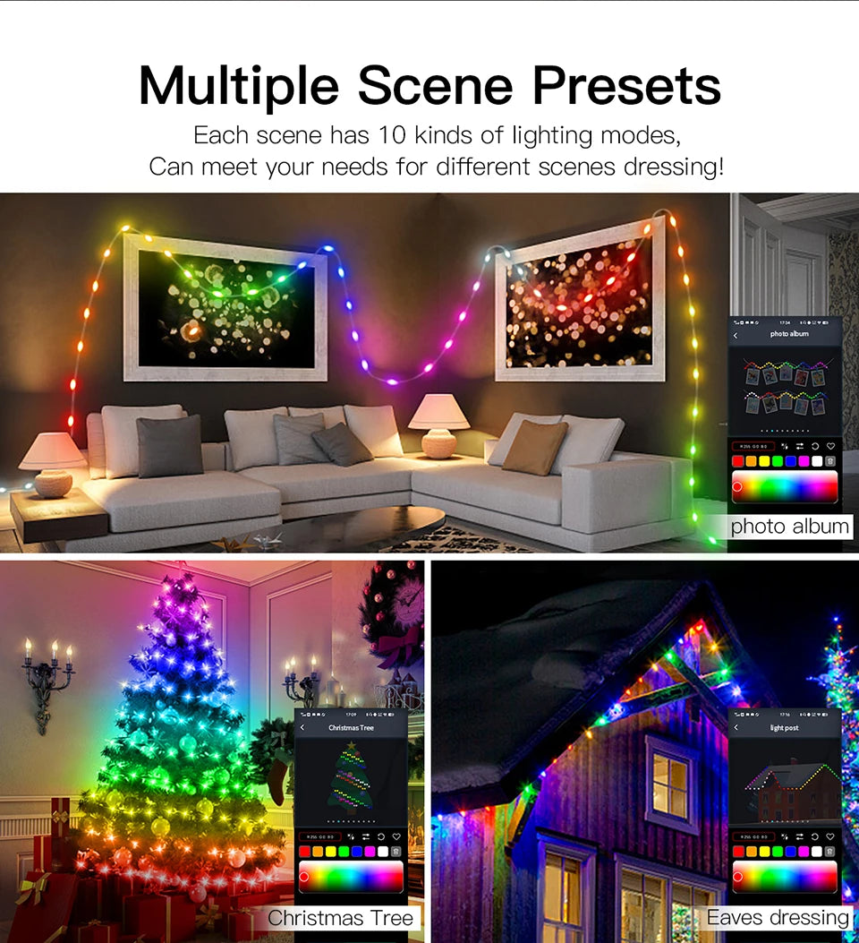 10M/20M USB Christmas Tree LED String Lights with Smart Bluetooth App Remote Control Christmas Home Decor Fairy Lights Garland