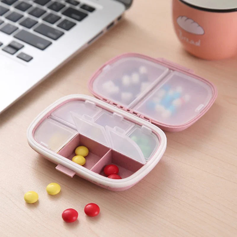 Portable Eight-Grid Sub-Packing Large Capacity Pill Box Sealed Moisture-Proof Pill Storage Box Folding Two-Layer Waterproof Pill