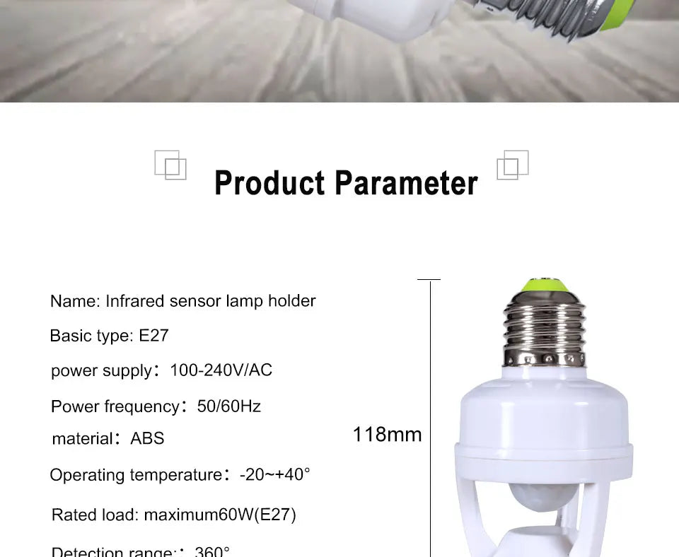 LDHLM PIR Human Induction Motion Sensor LED Night Lamp Socket Base E27 AC 110V-220V Delay Time Adjustable Switch 360 Degrees