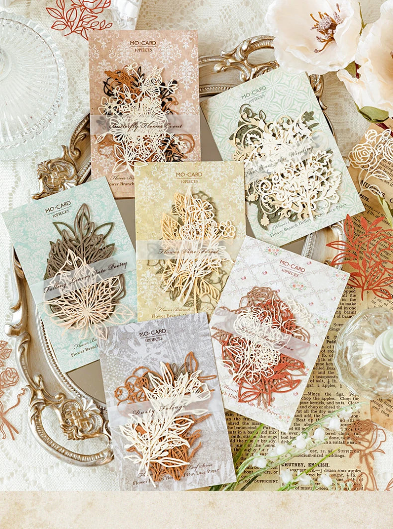 10 pcs Diy Scrapbooking paper Plants flowers Lace Decoration paper Hollow Card Collage material cards DIY hand made craft paper