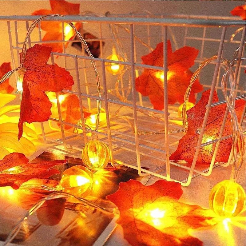 LED Halloween Light Garland Battery Powered Pumpkin Maple Leaf Fairy Light Garden Bedroom Party Xmas Tree Festive Decoration