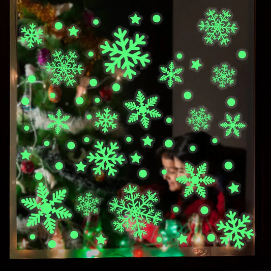 Christmas Luminous Snowflake Pvc Window Sticker Glow In Dark Fluorescent Wall Art Xmas Festival Party Home Decoration Wall Decal