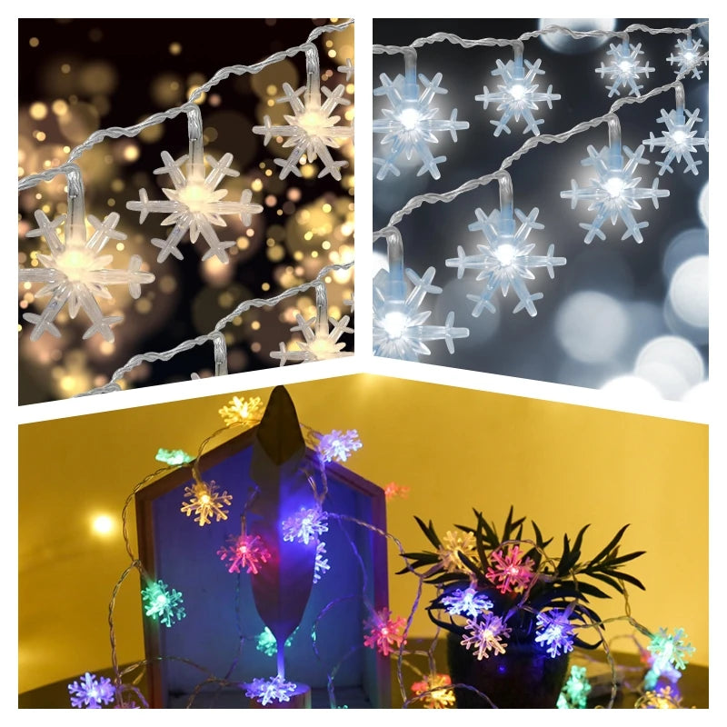 Snowflake Lights String LED Festoon Light Christmas  Decoration Battery-Operated Garland Garden Party Wedding New Year's Decor