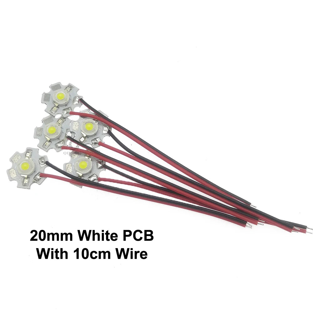 5pcs 1W 3W High Power LED Diodes Pre-soldering 10cm Wire With 20mm Star PCB White Warm Deep Red Green Royal Blue Yellow UV Color