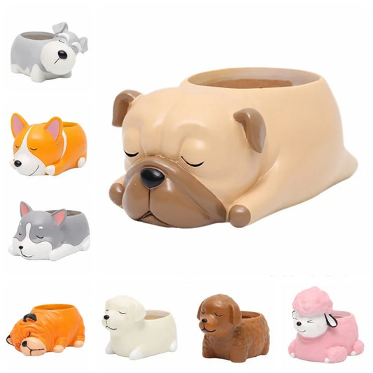 Cartoon Animal Succulent Plant Pot Cute Corgi Labrador Dog Resin Flowerpot Garden Planting Pot Garden Planter Desktop Ornaments