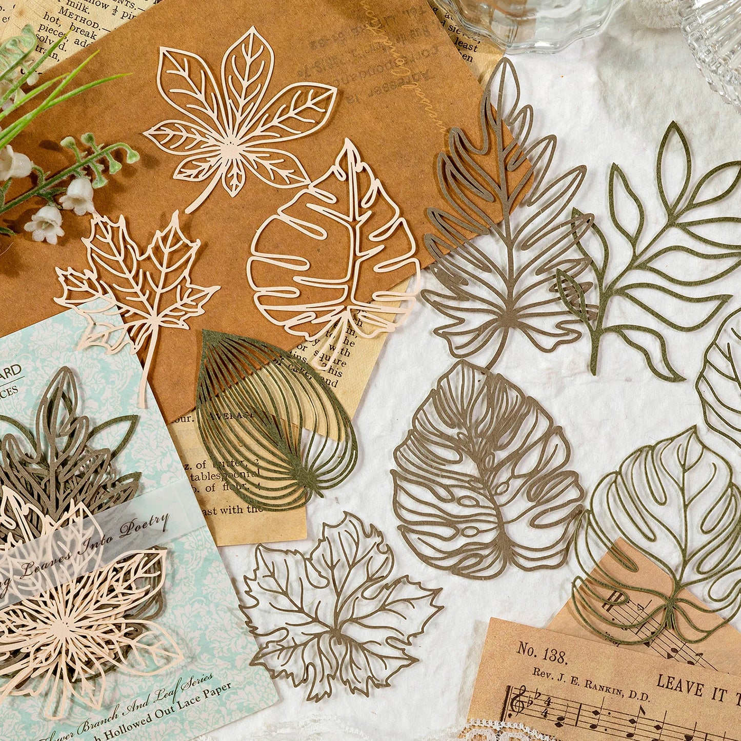 10 pcs Diy Scrapbooking paper Plants flowers Lace Decoration paper Hollow Card Collage material cards DIY hand made craft paper