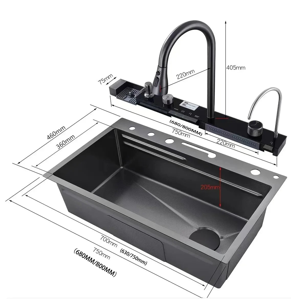 Waterfall Stainless Steel Kitchen Sink With Knife Holder Honeycomb Embossed  Large Single Slot Farmhouse Washing Basin