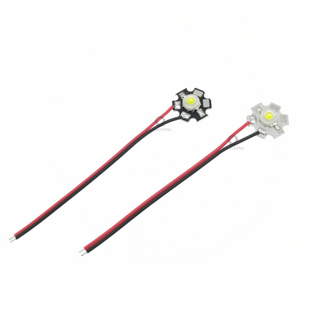 5pcs 1W 3W High Power LED Diodes Pre-soldering 10cm Wire With 20mm Star PCB White Warm Deep Red Green Royal Blue Yellow UV Color