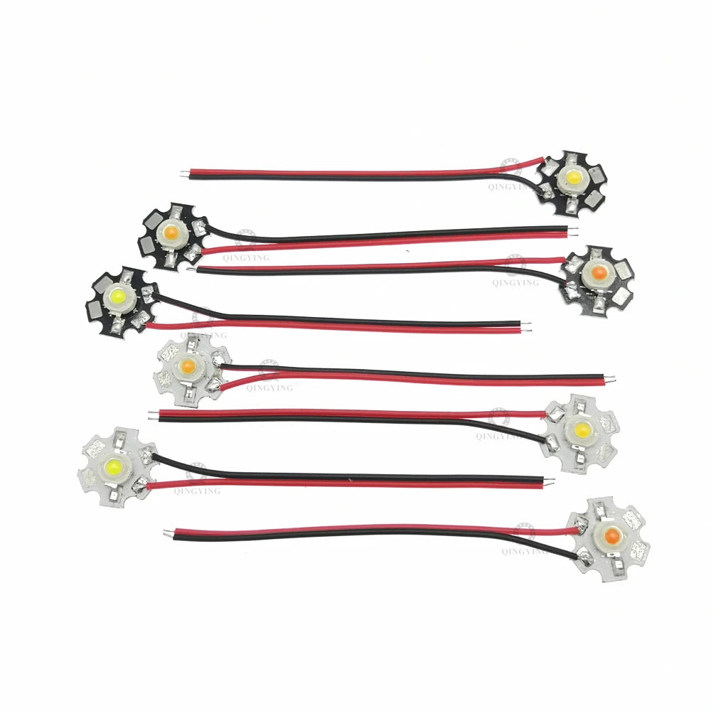 5pcs 1W 3W High Power LED Diodes Pre-soldering 10cm Wire With 20mm Star PCB White Warm Deep Red Green Royal Blue Yellow UV Color