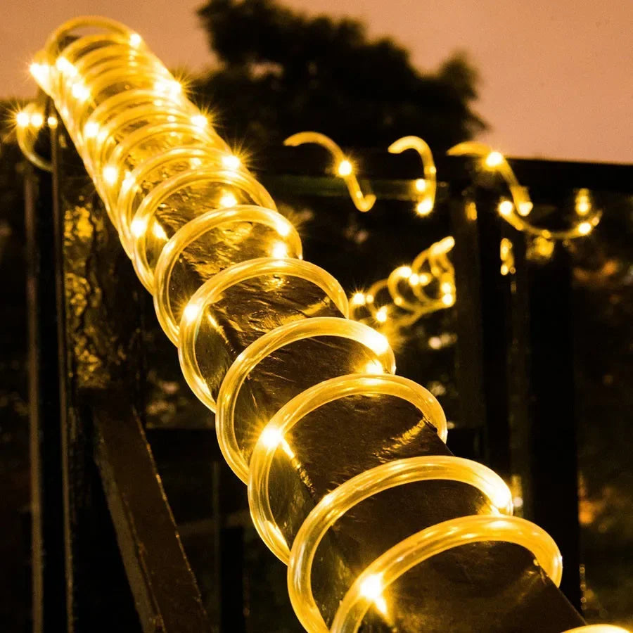 Christmas LED Rope Light Low Voltage 8 Mode Waterproof 12M 100LED Outdoor Clear Tube Light Rope and String For Deck Patio Garden