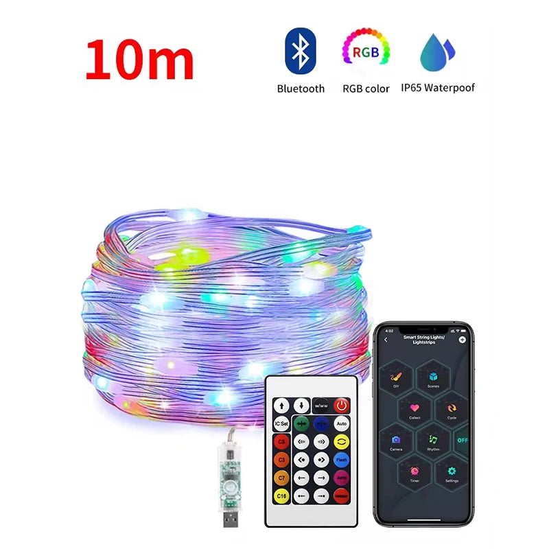 5M/10M/20M RGBIC LED Smart Fairy Lights Bluetooth APP Control String Light DIY for Christmas Party Wedding Home Decoration