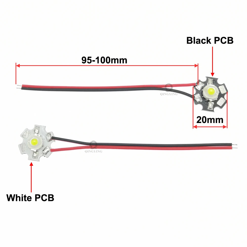 5pcs 1W 3W High Power LED Diodes Pre-soldering 10cm Wire With 20mm Star PCB White Warm Deep Red Green Royal Blue Yellow UV Color