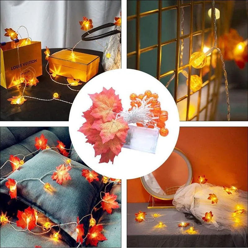 LED Halloween Light Garland Battery Powered Pumpkin Maple Leaf Fairy Light Garden Bedroom Party Xmas Tree Festive Decoration