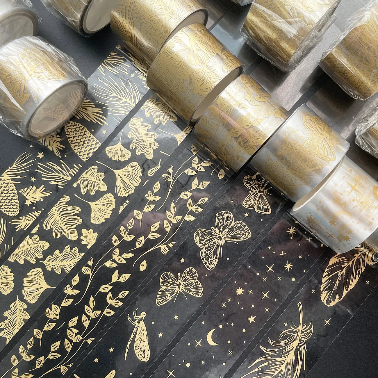 Transparent Gold Foil Washi Tape Feather Leaves Insect Sticky Decorative Tapes For Journal Planner Diy Greeting Card Scrapbook