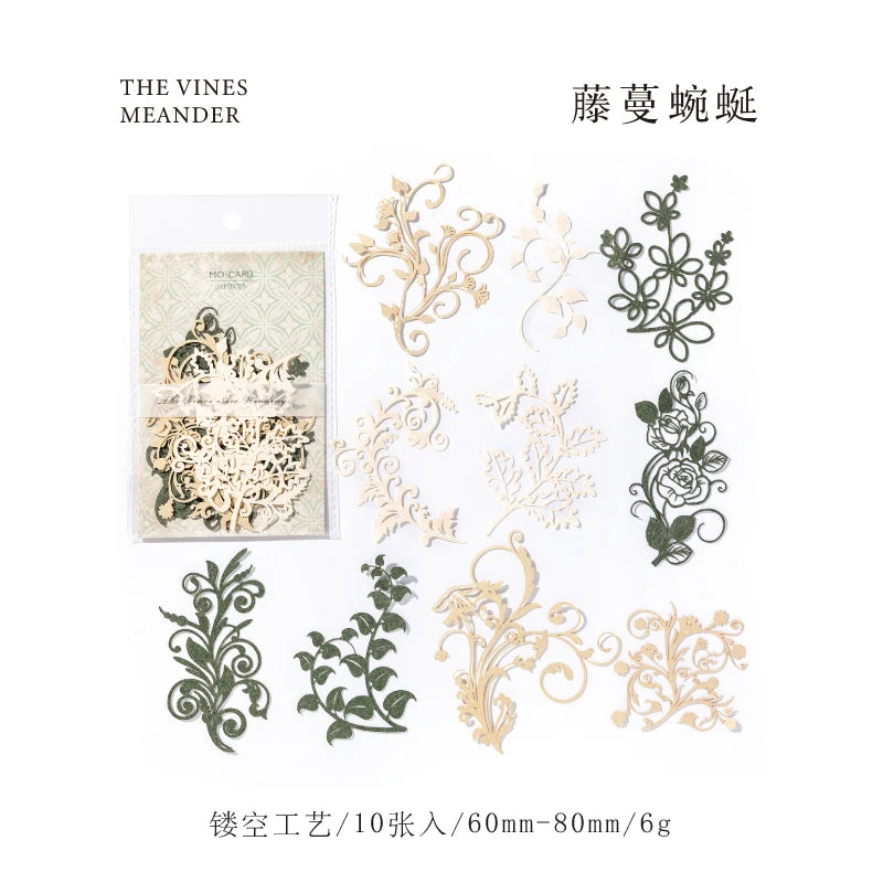 10 pcs Diy Scrapbooking paper Plants flowers Lace Decoration paper Hollow Card Collage material cards DIY hand made craft paper