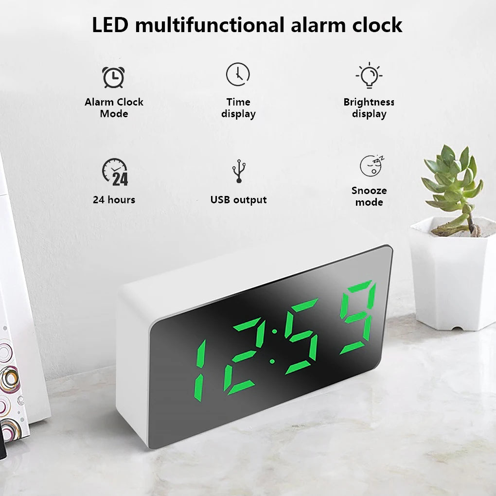 LED Digital Clock USB Rechargeable Tabletop Time Date Temperature Display Alarm Electronic Decorations Clocks Living Room