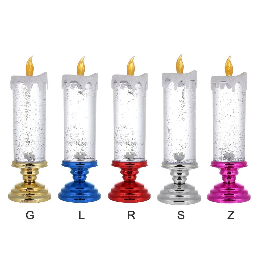 LED Christmas Candle LED Flameless Candle Light Swirling Glitter Colorful Fantasy Crystal Night Lights Xmas Party Home Decor