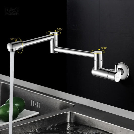 Kichen Sink Water Faucet Tap Wall Mounted Pot Filler Faucet Folding Swivel Tap Solid Brass Single Cold Water