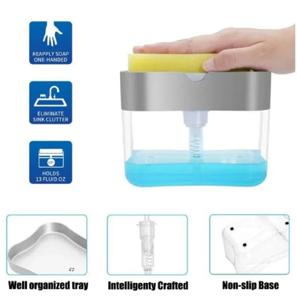 Automatic Soap Dispenser Bottle for Detergent Liquid Kitchen Dish Soap Dispenser Kitchen Sponge Dispenser Manual Soap Pump 380ml