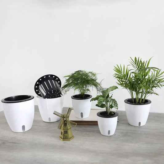 White Portable And Eco-friendly Plant Pots With Drainage System Herbs Self Watering Plant Pot white 130（13*13cm）