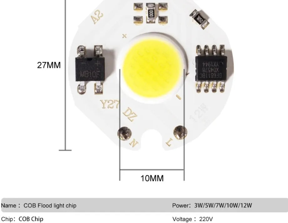 YzzKoo 3W 5W 7W 9W 10W 12W Y27 LED COB Chip Lamp 220V Smart IC No Need Driver LED Bulb For Flood Light Cold White Warm White