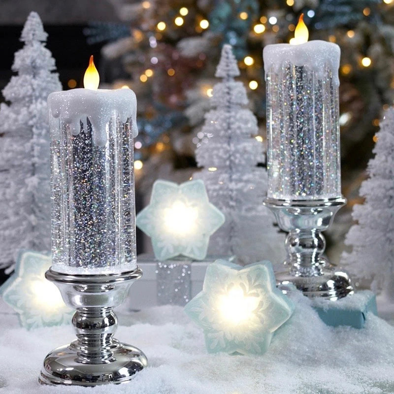 LED Christmas Candle LED Flameless Candle Light Swirling Glitter Colorful Fantasy Crystal Night Lights Xmas Party Home Decor