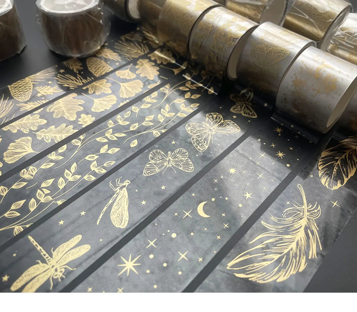 Transparent Gold Foil Washi Tape Feather Leaves Insect Sticky Decorative Tapes For Journal Planner Diy Greeting Card Scrapbook