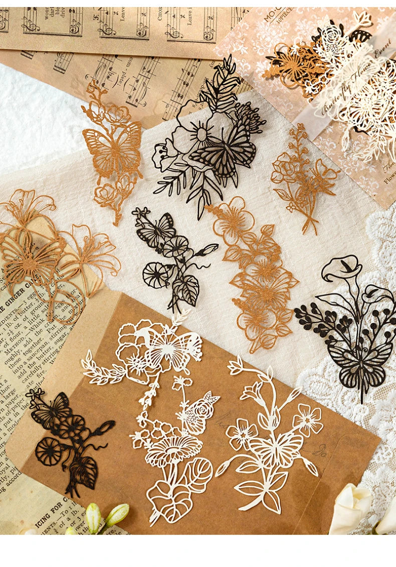 10 pcs Diy Scrapbooking paper Plants flowers Lace Decoration paper Hollow Card Collage material cards DIY hand made craft paper