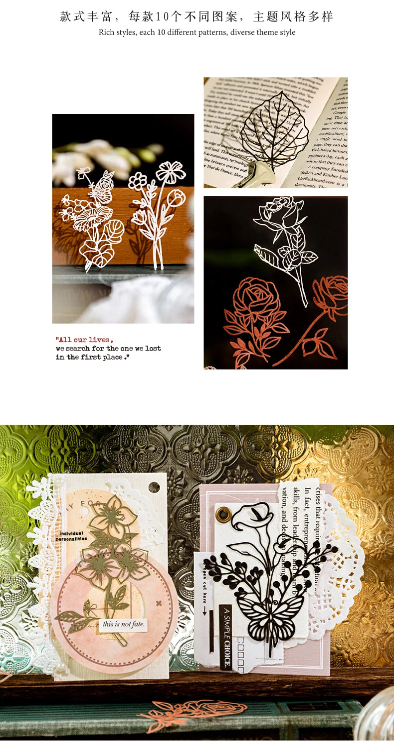 10 pcs Diy Scrapbooking paper Plants flowers Lace Decoration paper Hollow Card Collage material cards DIY hand made craft paper