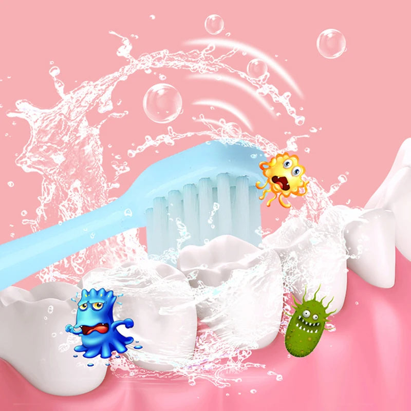 Children Electric Toothbrush Rotating Cute Bunny Cartoon Pattern Kids with Soft Replacement Heads Portable Non-Slip Toothbrush