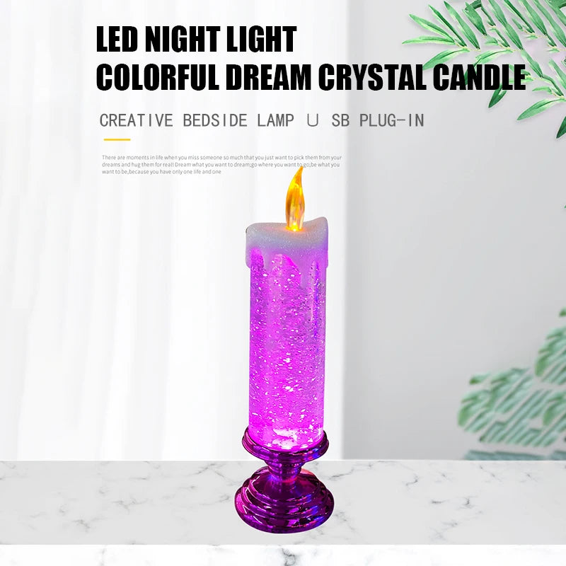 LED Christmas Candle LED Flameless Candle Light Swirling Glitter Colorful Fantasy Crystal Night Lights Xmas Party Home Decor