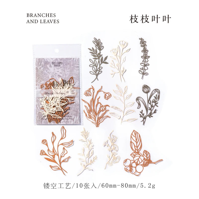 10 pcs Diy Scrapbooking paper Plants flowers Lace Decoration paper Hollow Card Collage material cards DIY hand made craft paper