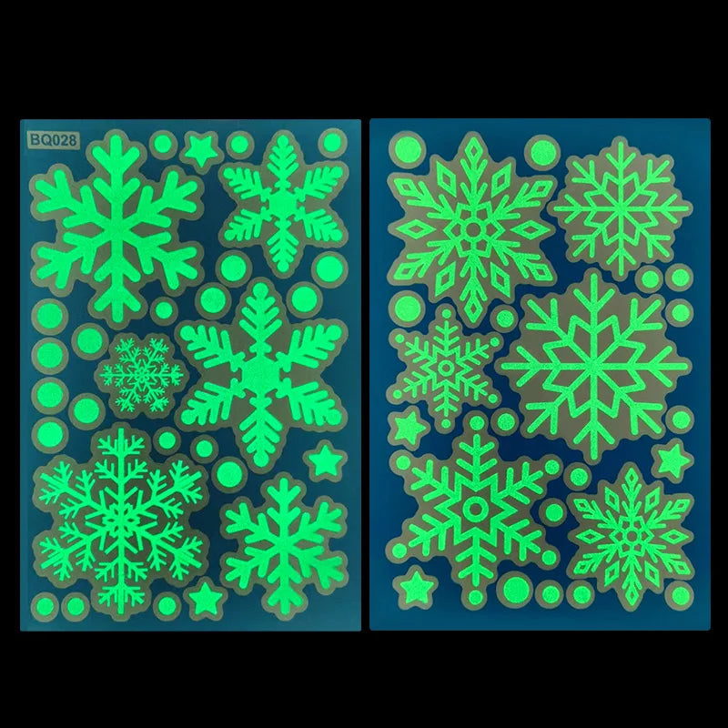 Christmas Luminous Snowflake Pvc Window Sticker Glow In Dark Fluorescent Wall Art Xmas Festival Party Home Decoration Wall Decal