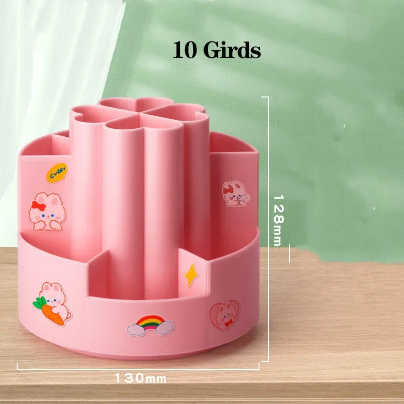 Kawaii Desktop Pen Holder 360°rotatable 5gird Large-capacity Cute Stationery Creative Multifunctional Storage Box Desk Organizer