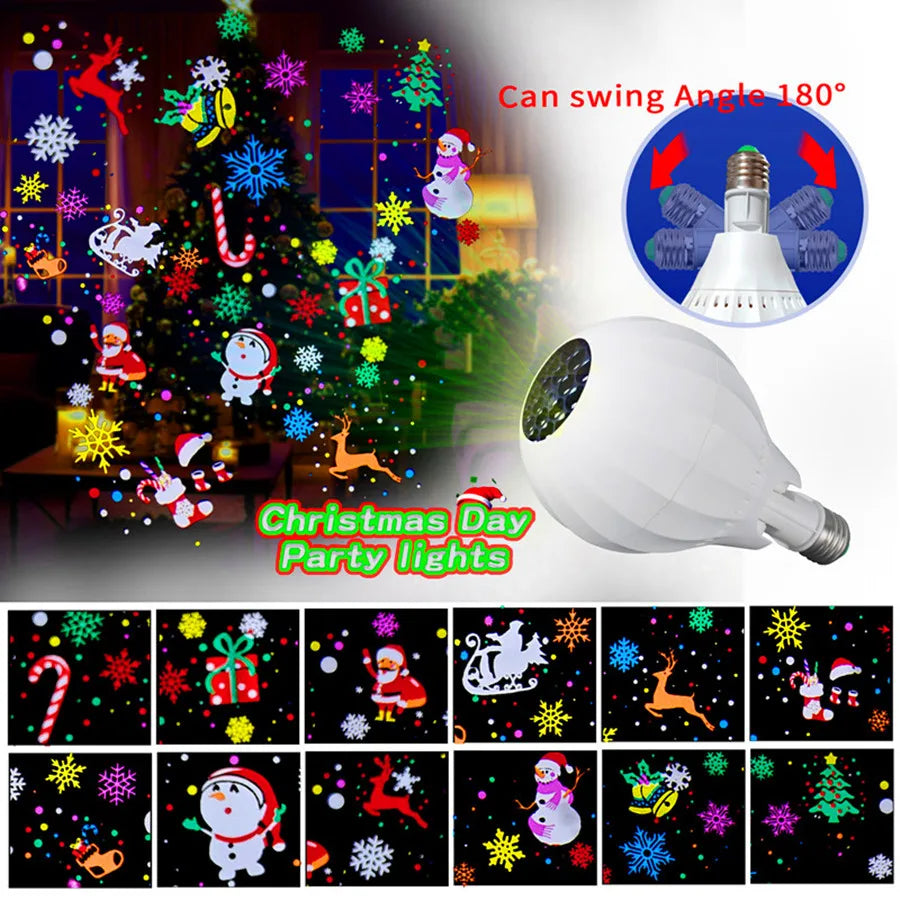 Christmas Projector Lamp 16 Patterns, Christmas Decorative Lighting E27 Lamp Holder for Christmas Holiday Party Carnival Wedding