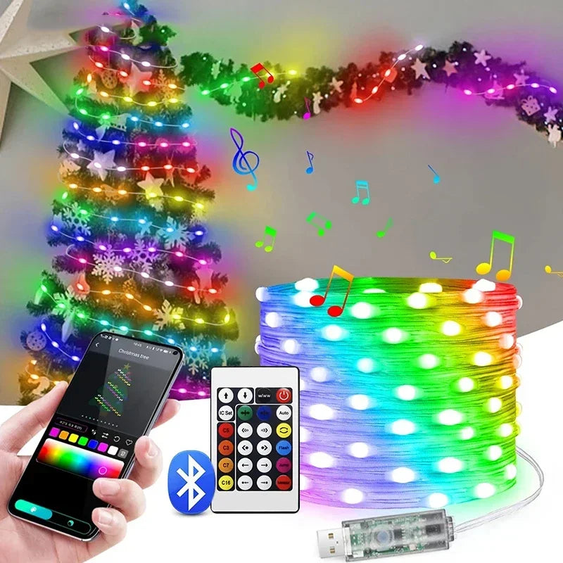 5M/10M/20M RGBIC LED Smart Fairy Lights Bluetooth APP Control String Light DIY for Christmas Party Wedding Home Decoration