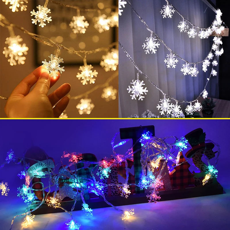 Snowflake Lights String LED Festoon Light Christmas  Decoration Battery-Operated Garland Garden Party Wedding New Year's Decor