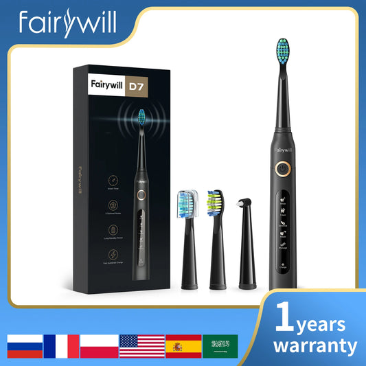 Fairywill Electric Sonic Toothbrush FW-507 Rechargeable USB Charge Waterproof Electronic Tooth 8 Brushes Replacement Heads Adult