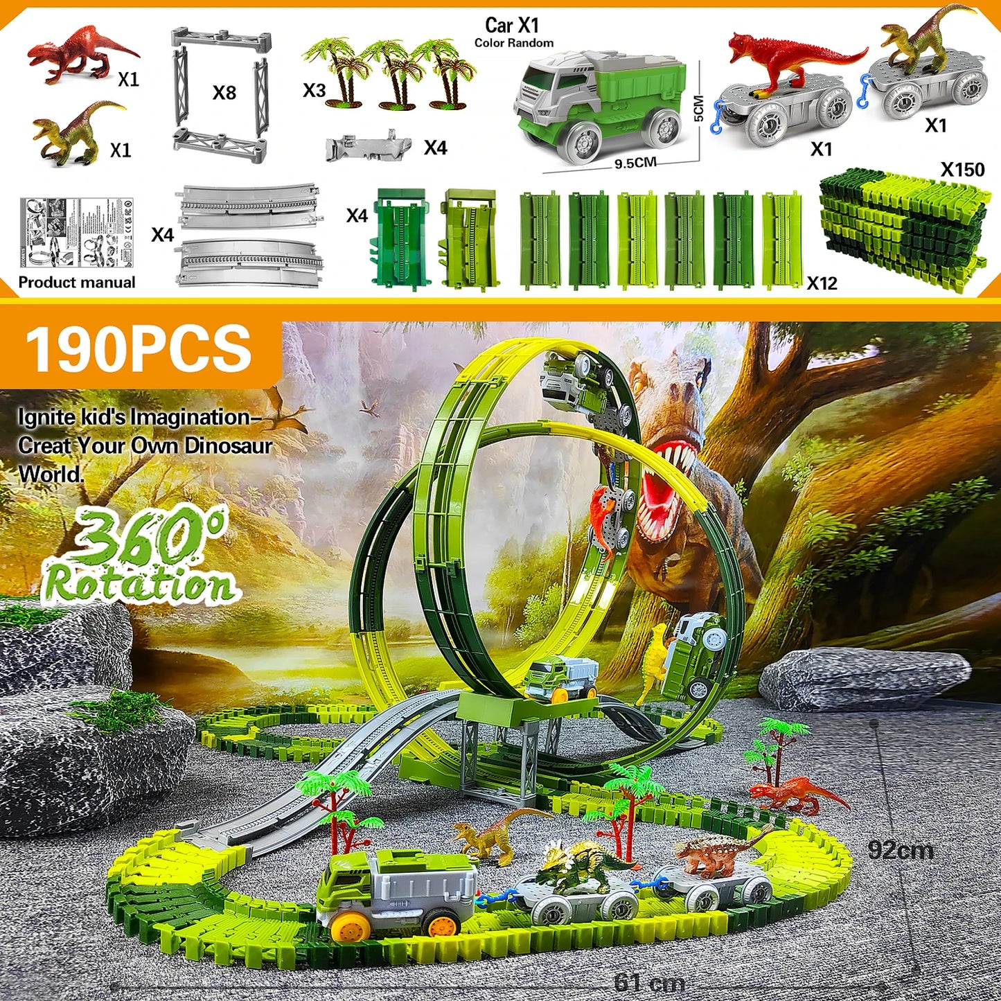 Dinosaur Toys Magic Climbing electric dinosaur car Track Railway Toy Bend Flexible Race Track High Quality Toy For Kid