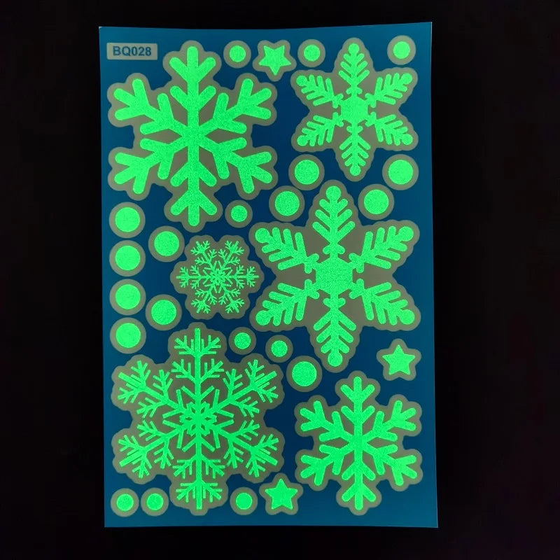 Christmas Luminous Snowflake Pvc Window Sticker Glow In Dark Fluorescent Wall Art Xmas Festival Party Home Decoration Wall Decal