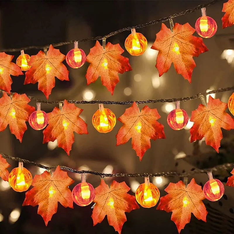 LED Halloween Light Garland Battery Powered Pumpkin Maple Leaf Fairy Light Garden Bedroom Party Xmas Tree Festive Decoration