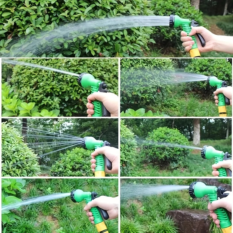 Garden Irrigation Water Pipe, Watering Nozzle, Garden Hose With 7-Function Nozzle, Car Cleaning Spring Pipe, Plastic Hose