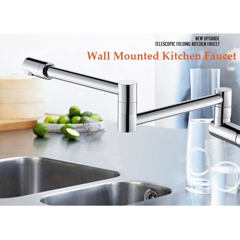 Kichen Sink Water Faucet Tap Wall Mounted Pot Filler Faucet Folding Swivel Tap Solid Brass Single Cold Water