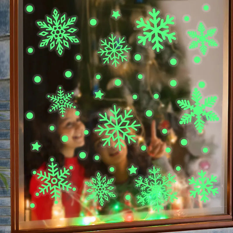 Christmas Luminous Snowflake Pvc Window Sticker Glow In Dark Fluorescent Wall Art Xmas Festival Party Home Decoration Wall Decal