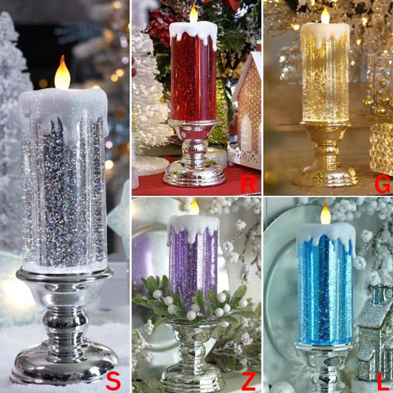 LED Christmas Candle LED Flameless Candle Light Swirling Glitter Colorful Fantasy Crystal Night Lights Xmas Party Home Decor