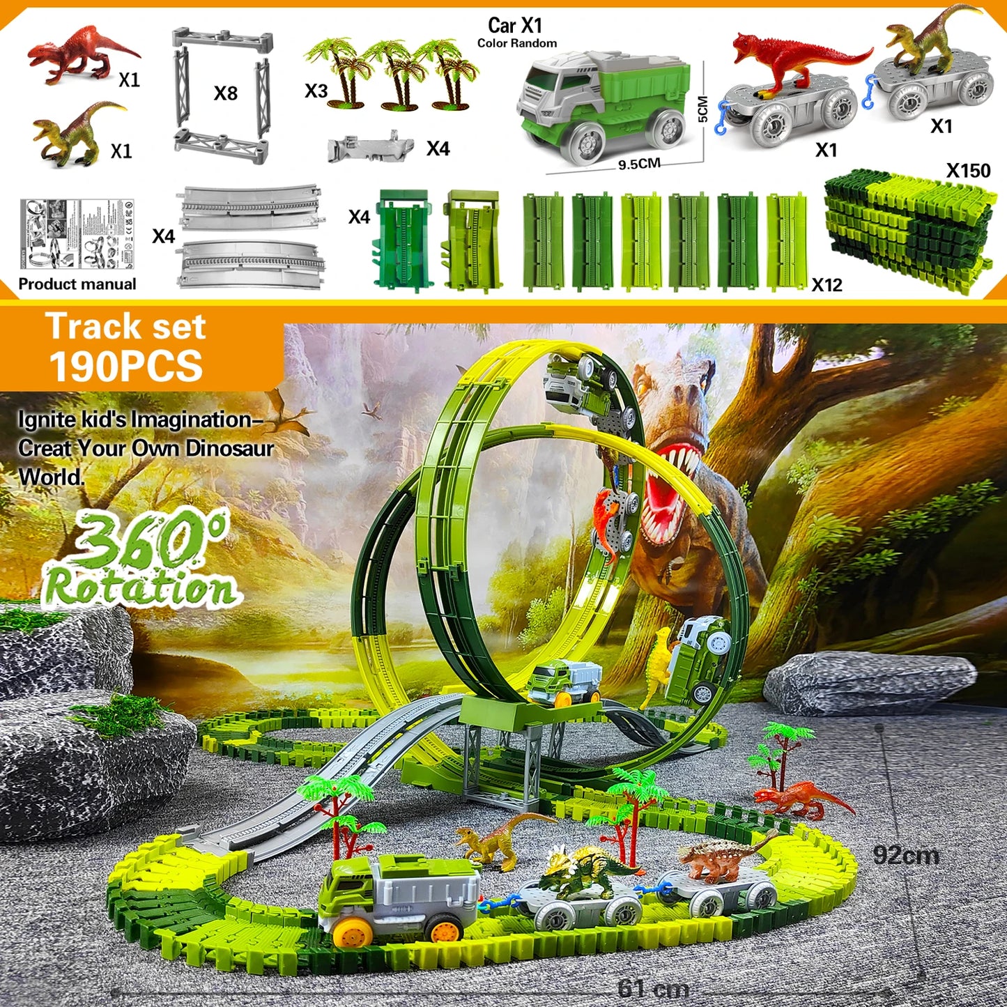 Dinosaur Toys Magic Climbing electric dinosaur car Track Railway Toy Bend Flexible Race Track High Quality Toy For Kid