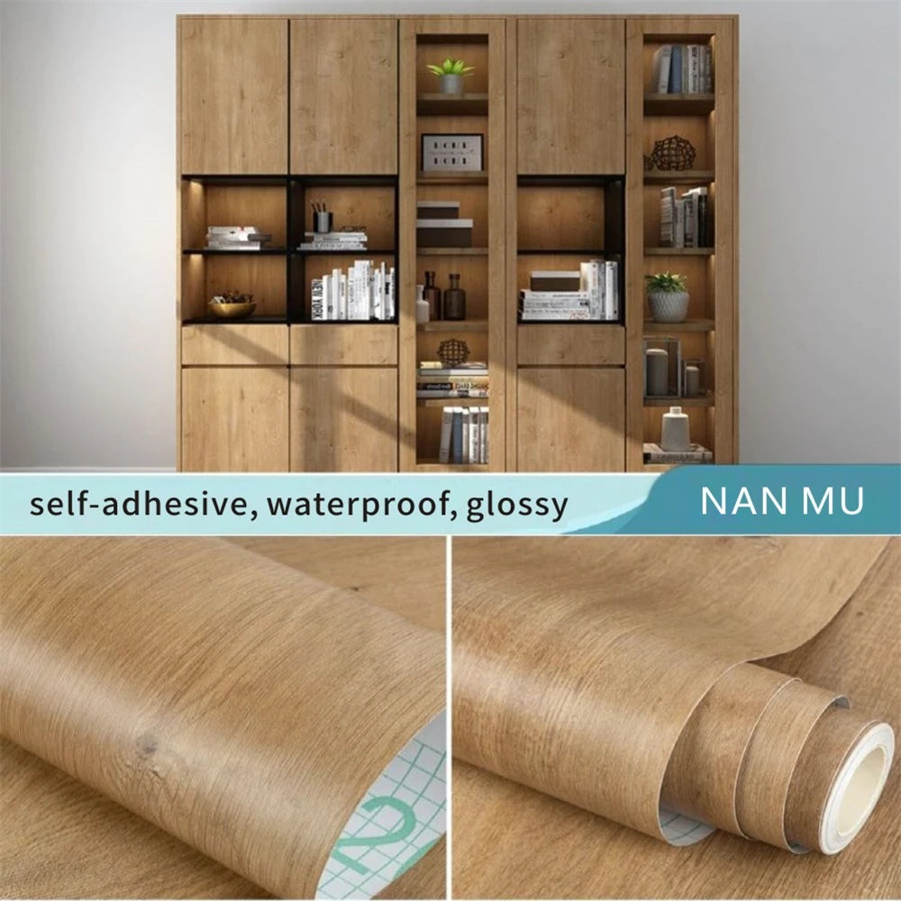 55cm Width Wood Grain PVC Wallpaper for Door Wardrobe Cupboard Table Furniture Waterproof Self Adhesive Stickers Home Decor Film