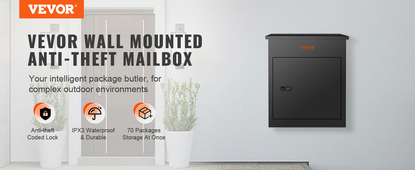 VEVOR Wall Mounted Anti-theft Mailbox IPX3 Waterproof Package Delivery Boxes for Outside Large Storage locking Mailbox for Home