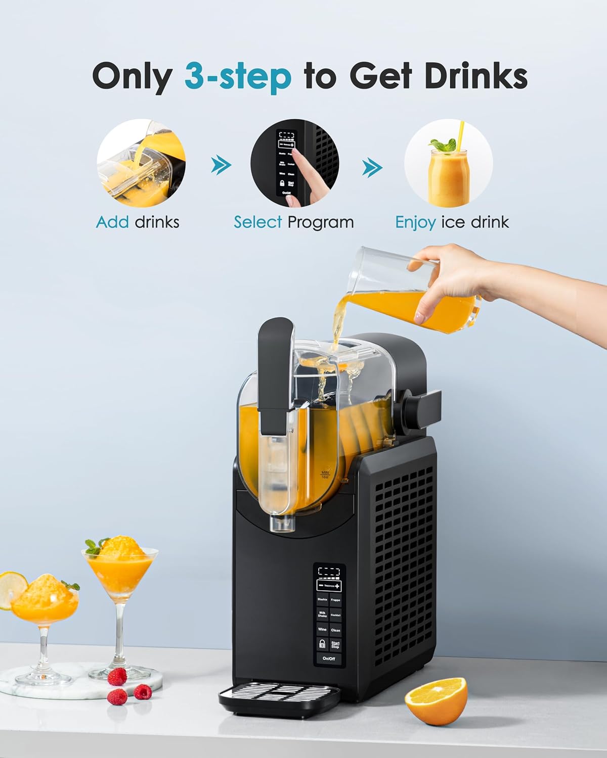 Slush Machine 2.6L Large Capacity Professional Frozen Drink Maker, No Ice Needed, Self-Cleaning, 5 Preset Programs & Child Lock, Slushie Machine for Frappés, Milkshake, Cocktail