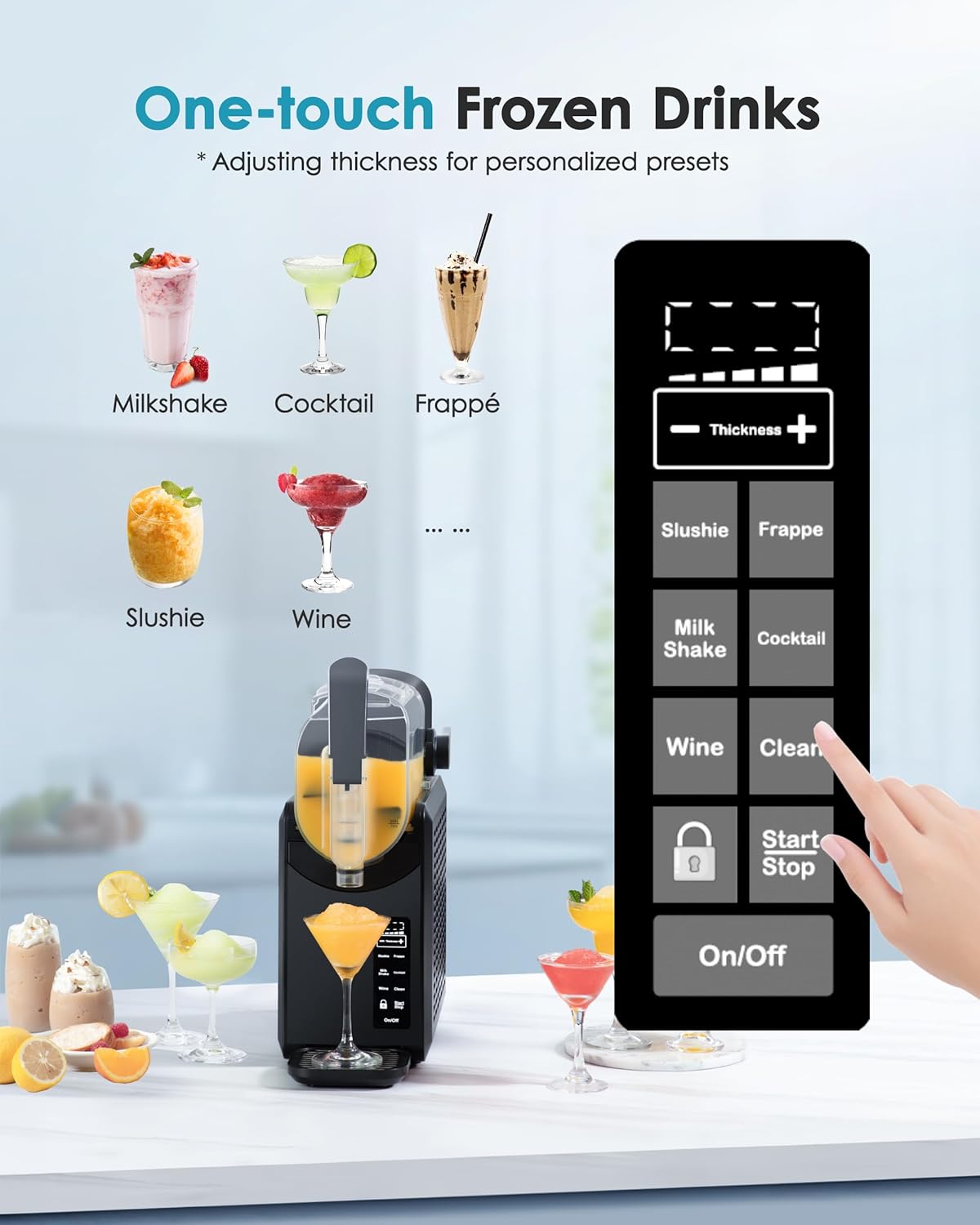 Slush Machine 2.6L Large Capacity Professional Frozen Drink Maker, No Ice Needed, Self-Cleaning, 5 Preset Programs & Child Lock, Slushie Machine for Frappés, Milkshake, Cocktail